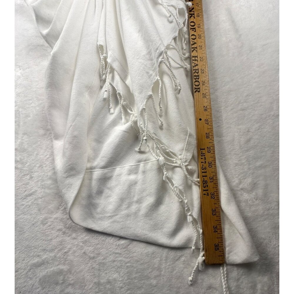 Just Bee Queen Tulum White Madi Ruched Wrap Skirt With Fringe Sz M Boho Resort - Picture 10 of 15